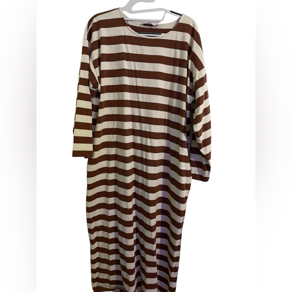 Tory Burch Striped Long Sleeved Maxi-dress in Brown and Cream